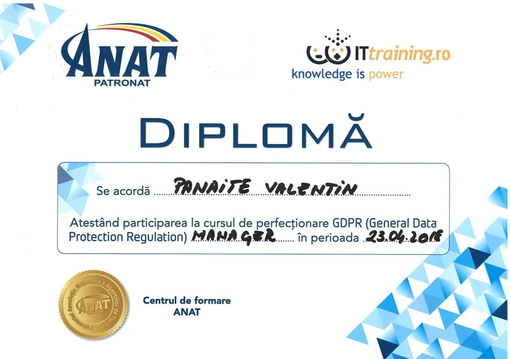 Diplomă GDPR — Panaite Valentin