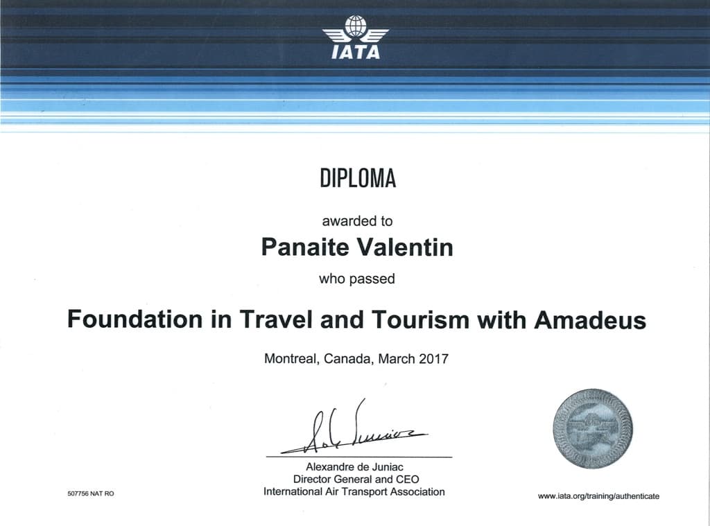 Diplomă IATA — Panaite Valentin